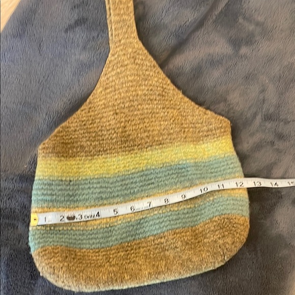 Striped olive green and Blue wool Woven Shoulder Bag handmade - Picture 6 of 8